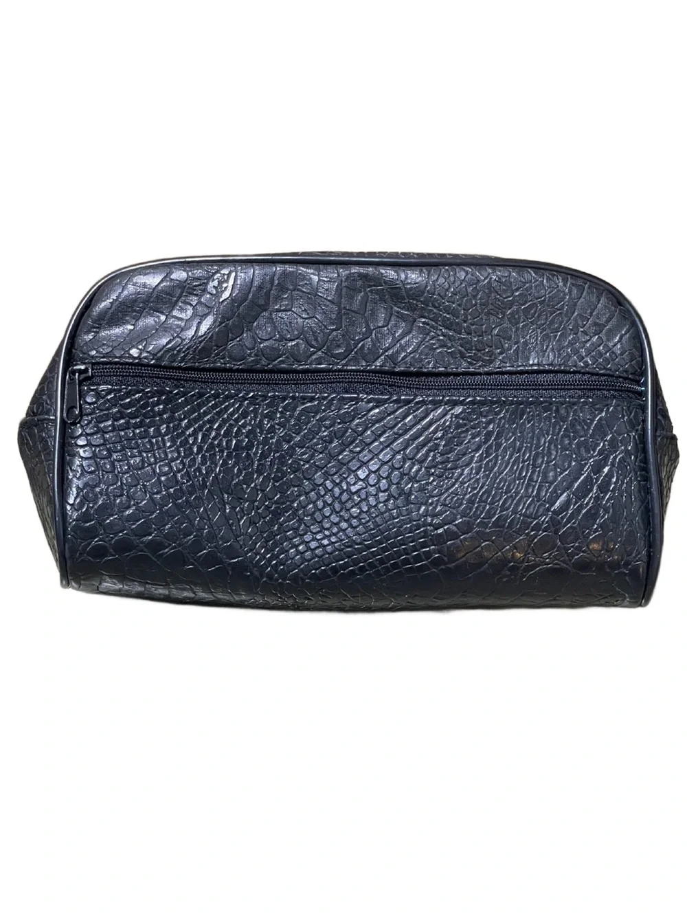 Black Croc-Embossed Faux Leather Toiletry Bag (Unisex)